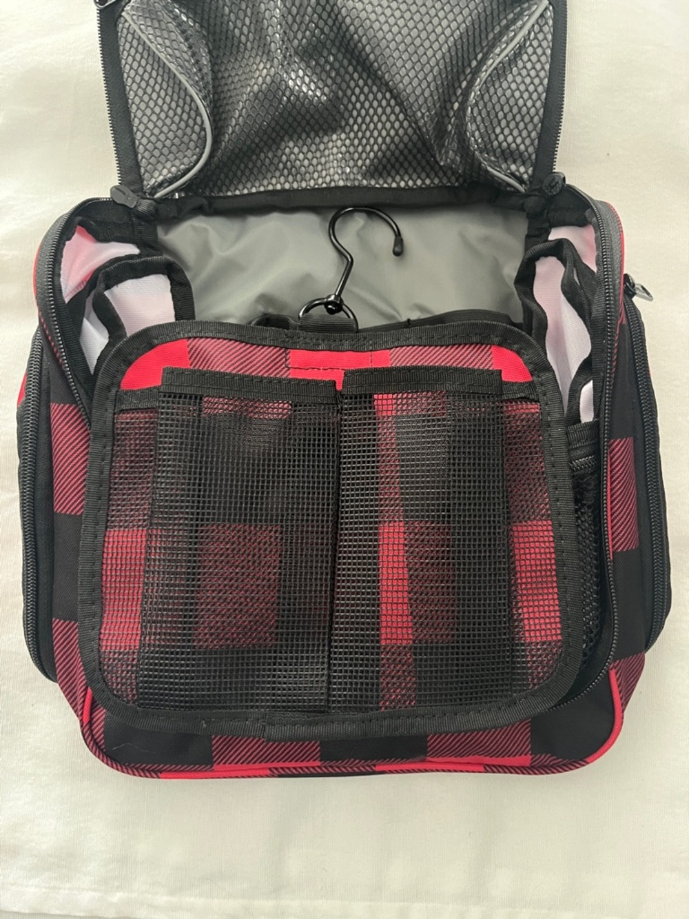 L.L. Bean Red and Black Buffalo Check Hanging Toiletry Kit - Picture 5 of 8
